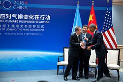 Ban Ki-moon, Chinese President Xi Jinping, and U.S. President Barack Obama in Hangzhou, China, 3 September 2016
