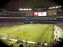 A game between Toronto FC and LA Galaxy at Rogers Centre during the 2011–12 CONCACAF Champions League quarter-finals. Toronto later advanced to that tournament's semi-finals.