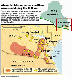 Approximate area and major clashes in which DU rounds were used