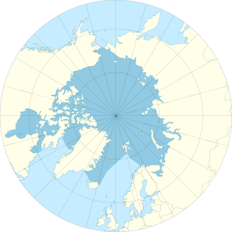 An azimuthal projection showing the Arctic Ocean and the North Pole. The map also shows the 75th parallel north and 60th parallel north.