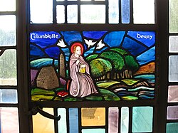 Stained-glass window of Colmcille founding Derry
