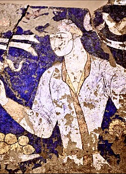 A Penjikent man dressed in "Turkic" long coats, 6th–8th c.