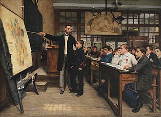 French students being taught about the provinces taken by Germany, painted by Albert Bettannier