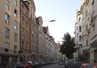 The Glockenbach district of Ludwigsvorstadt-Isarvorstadt in Munich, Germany