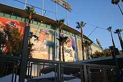Former Dodger greats who played in both Brooklyn and Los Angeles adorn the exterior of Dodger Stadium.