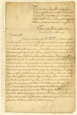 A 1711 petition made by Sarah Robins, a "free born Indian woman", to New York governor Robert Hunter, protesting being threatened with enslavement for refusing to convert to Christianity