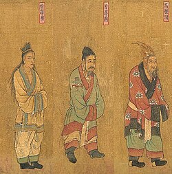 Painting of envoys from the Three Kingdoms of Korea to the Tang court: Silla, Baekje, and Goguryeo. Portraits of Periodical Offering, 7th century Tang dynasty