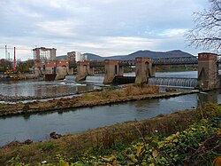 Weir footbridge over the Neckar at the Wieblingen weir in Heidelberg (built 1925)