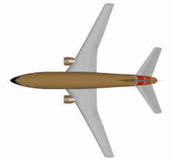 Fuselage of a Boeing 737 shown in brown