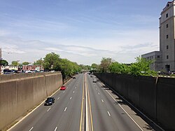 U.S. Route 1 through downtown Trenton, looking north from the East State Street overpass