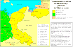 German territorial losses in the east following World War II. All areas of Germany on the map, except for Saxony and Mecklenburg, had been part of the Free State of Prussia.