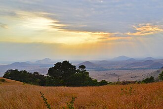 Rolling hills and grassland in the Chyulu Hills of Kenya.
