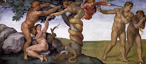 Michelangelo's painting of the sin of Adam and Eve from the Sistine Chapel ceiling
