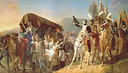 Napoleon saluting the wounded Austrians after their surrender.