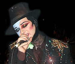Boy George, lead singer of Culture Club, performing at Ronnie Scott's Jazz Club in London