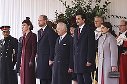 Tamin and King Charles III during the Emir's state visit to the UK, December 2024