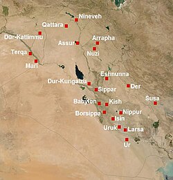 Locations of several major Mesopotamian cities