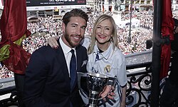 Ramos and Community of Madrid President Cristina Cifuentes with the 2016–17 La Liga trophy during celebrations in Madrid.