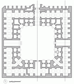 A sample floor plan of a Safavid Empire-era caravanserai in Karaj, Iran