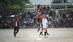 Australian football match at Linkbelt Oval in Nauru, where Australian rules football is the national sport