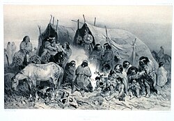 An 1840s illustration of indigenous Patagonians from near the Straits of Magellan, from Voyage au pole sud et dans l'Océanie by French explorer Jules Dumont d'Urville