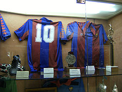 Diego Maradona's blaugrana shirt on display in the Barcelona Museum