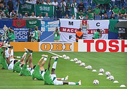 Saudi players warm-up before their match against Ukraine during the 2006 FIFA World Cup on 19 June.