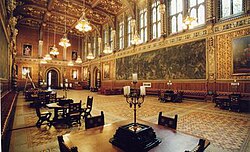 Following the rapid decay of Maclise's first two frescoes, the rest of the Royal Gallery's walls were left unpainted.