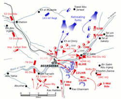 Map detailing movements during the Battle of Beersheba