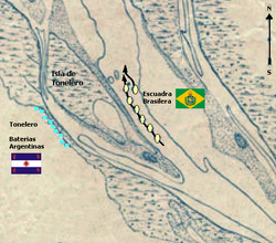 Location of the Imperial Armada passing through Tonelero and Argentine batteries
