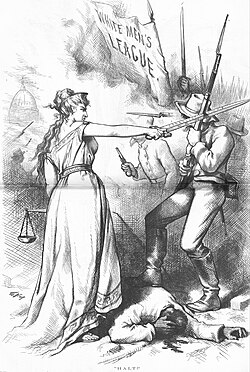 Thomas Nast illustration entitled "Halt", published October 17, 1874