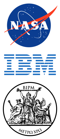 Three logos: NASA, IBM by Paul Rand and the International Bureau of Weights and Measures.