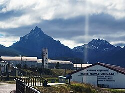 Monte Olivia and Cerro Cinco Hermanos from the Ushuaia waterfront.