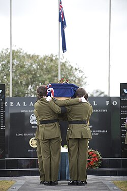 The casket of Corporal Douglas Grant at Papakura Army Camp