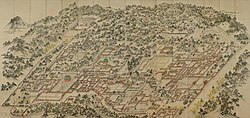 This painting, Donggwoldo, depicts Changdeokgung (left) and Changgyeonggung (right) in c. 1824 – c. 1830[27]