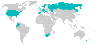 M. cerebralis has been reported in Germany (1893), Italy (1954), Russia (1955), including Sakhalin Island (1960), US (1958), Bulgaria (1960), Former Yugoslavia (1960), Sweden (1966), South Africa (1966), Scotland (1968), New Zealand (1971), Ecuador (1971), Norway (1971), Colombia (1972), Lebanon (1973), Ireland (1974), Spain (1981), England (1981), and Canada (2016).