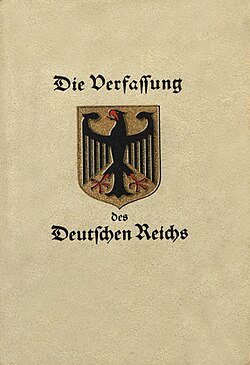 Title page of the Constitution of the Weimar Republic, with Schwab's design of the coat of arms
