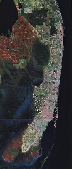 A U.S. Geological Survey satellite image of the Miami metropolitan area in April 2007
