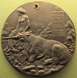 Reverse of the same medal, this copy with a suspension hole added later (inside a crescent moon in the design).
