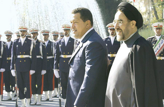 Iranian president Mohammad Khatami with Chávez during his official visit to Tehran in 2004.
