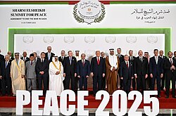Sheikh Tamim with guests at the Gaza peace summit in Sharm El Sheikh, Egypt, 13 October 2025