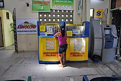 Many microfinance institutions also offer savings facilities, such as Banco Palma in Brazil, shown here.