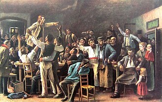 Workers' agitation as portrayed in Strike by Mihály Munkácsy (1895)