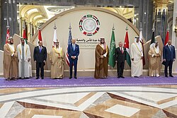 UAE's President Mohamed bin Zayed Al Nahyan and other leaders at the GCC+3 summit in Jeddah, 16 July 2022