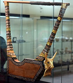 The Queen's gold lyre from the Royal Cemetery at Ur. c. 2500 BC. Iraq Museum