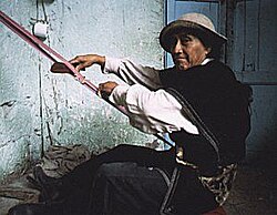A Cañari weaver at his loom