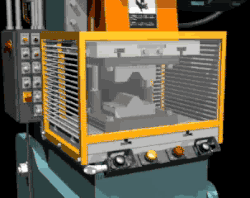 Animation of a power press with a fixed barrier guard