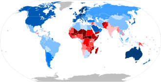 World map of Countries scored by HDI
