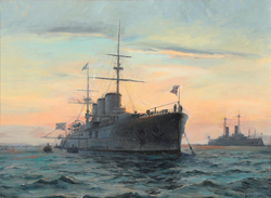 Rurik in Danish waters before World War I. Painting by Christian Benjamin Olsen.