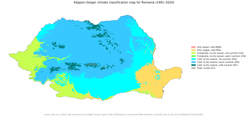 Romanian map of Köppen climate classification
